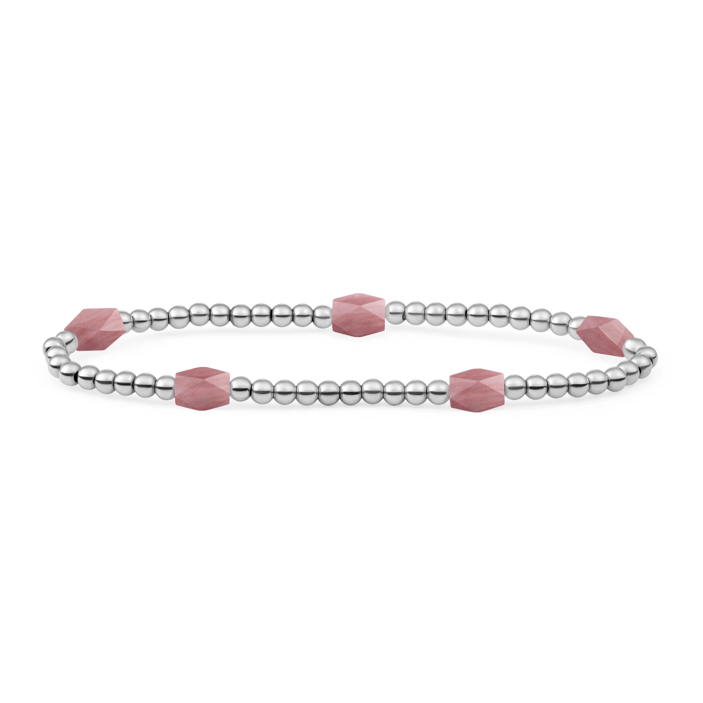 Bracelet | Pink Rhodonite 3mm Reverse Edge Mix | silver