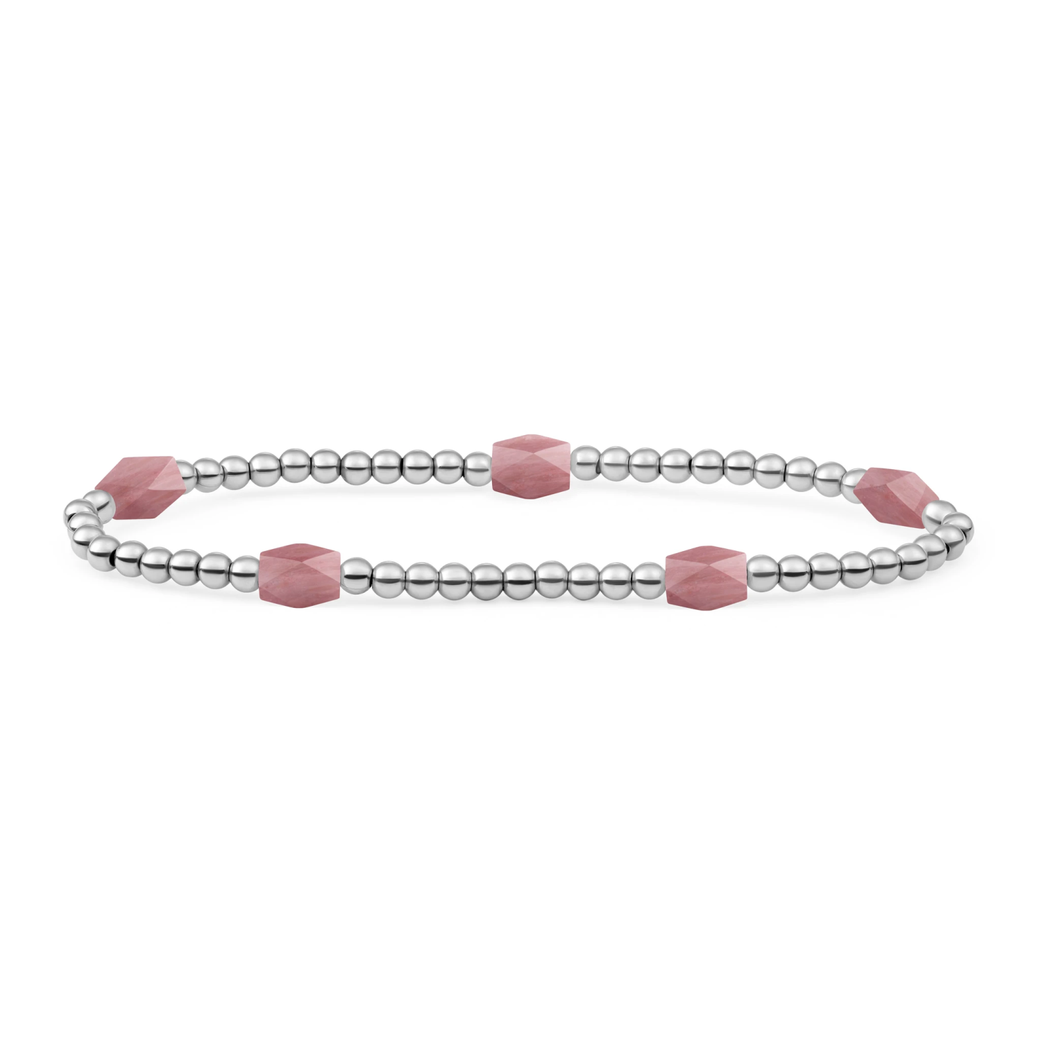 Bracelet | Pink Rhodonite 3mm Reverse Edge Mix | silver