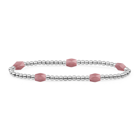 Bracelet | Pink Rhodonite 3mm Reverse Edge Mix | silver