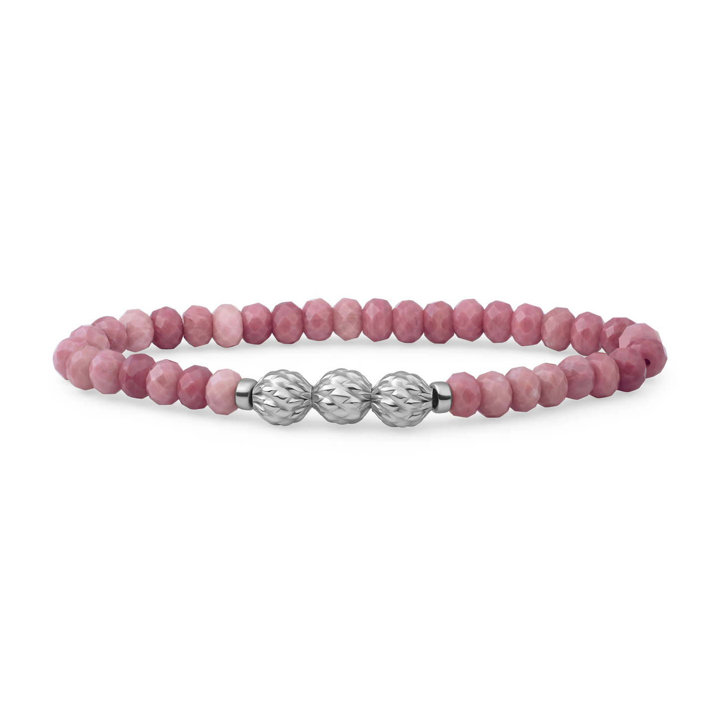 Bracelet | Pink Rhodonite 6mm fuse beads | silver