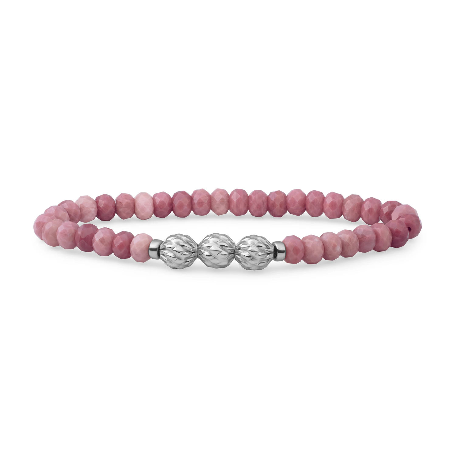 Bracelet | Pink Rhodonite 6mm fuse beads | silver