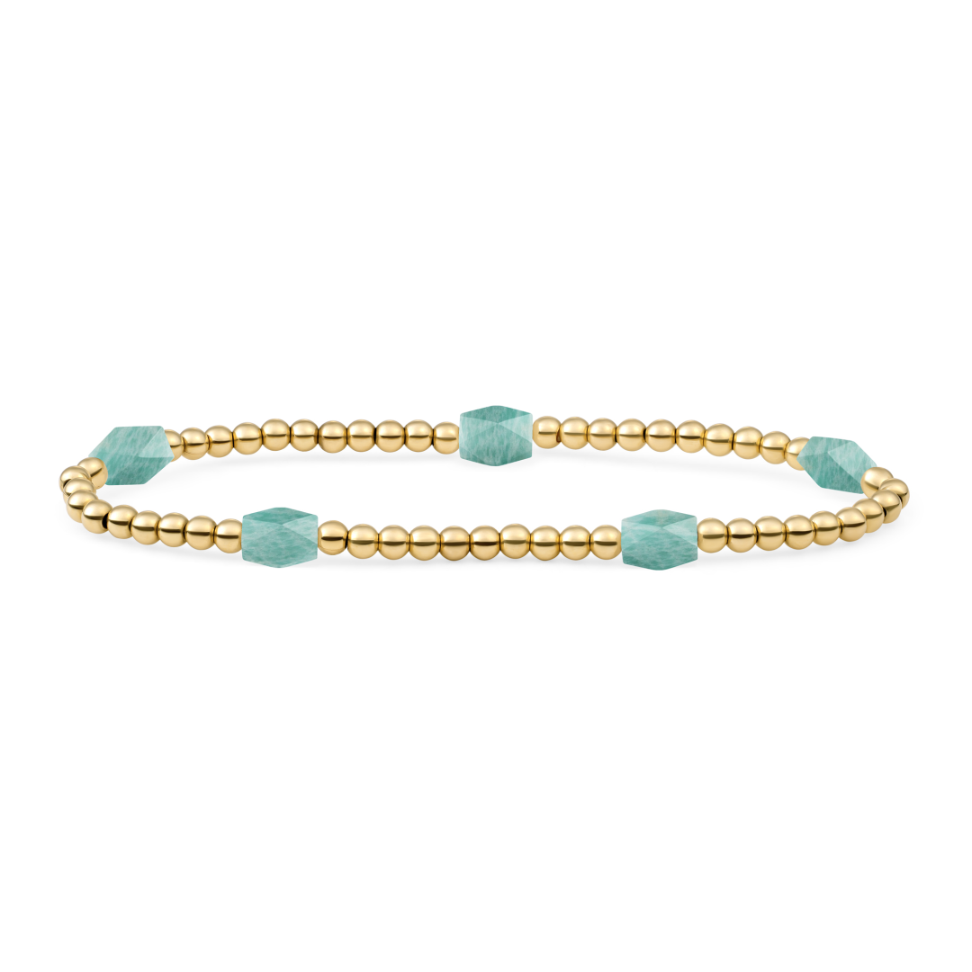 Bracelet | Rich Green Amazonite 3mm Reverse Edge Mix | gold plated