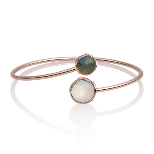 Bracelet - Rose Gold plated Blossom bangle - Double color Opalite & Labradorite - medium
