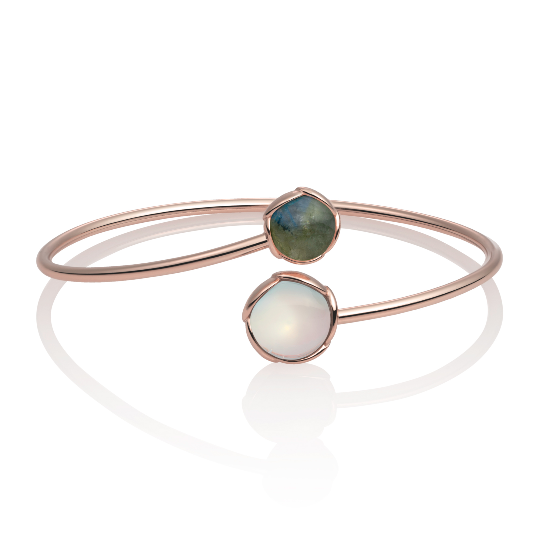 Bracelet - Rose Gold plated Blossom bangle - Double color Opalite & Labradorite - small