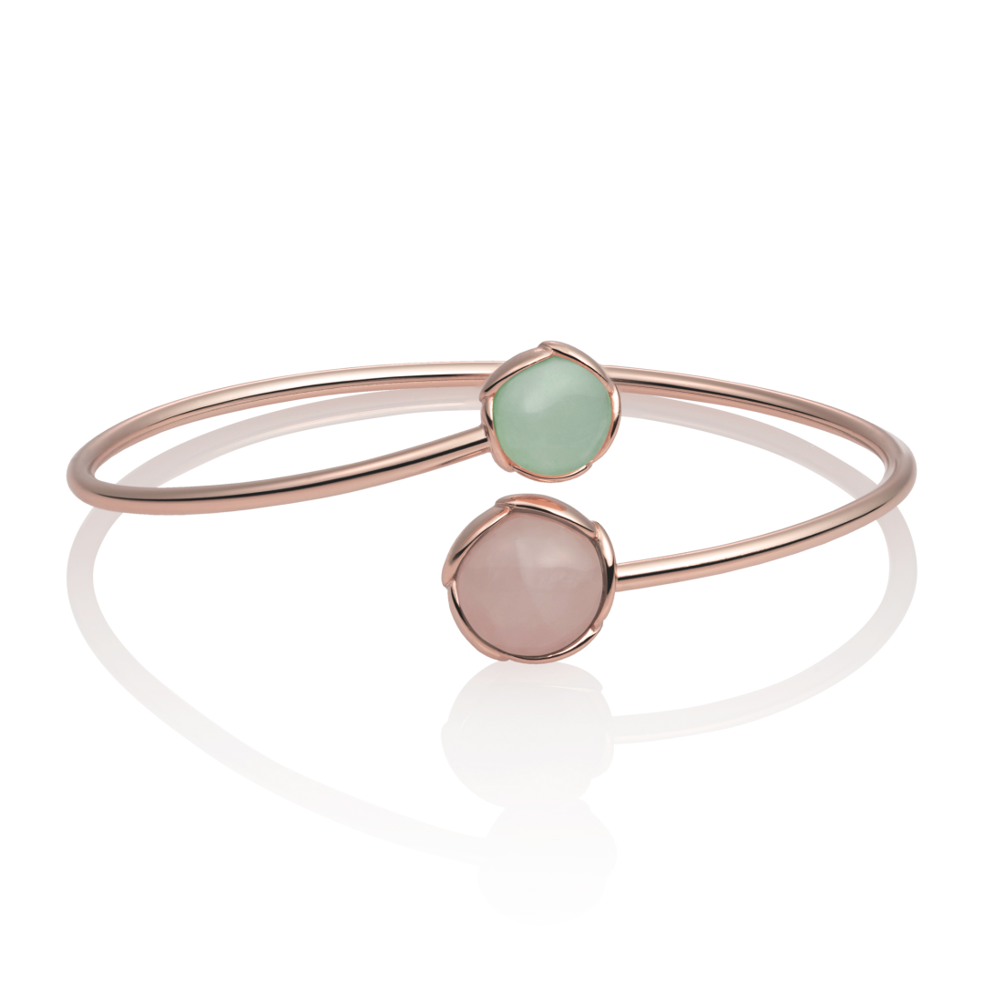 Bracelet - Rose Gold plated Blossom bangle - Double color Rose Quartz & Amazonite - medium