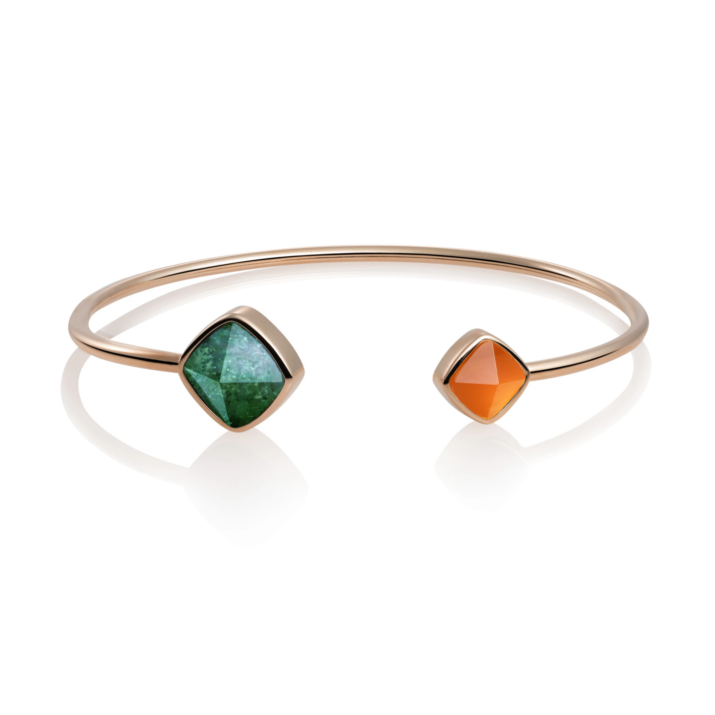 Bracelet | Rose Gold plated Edge bangle - Moss Agate & Citrine Quartz - medium