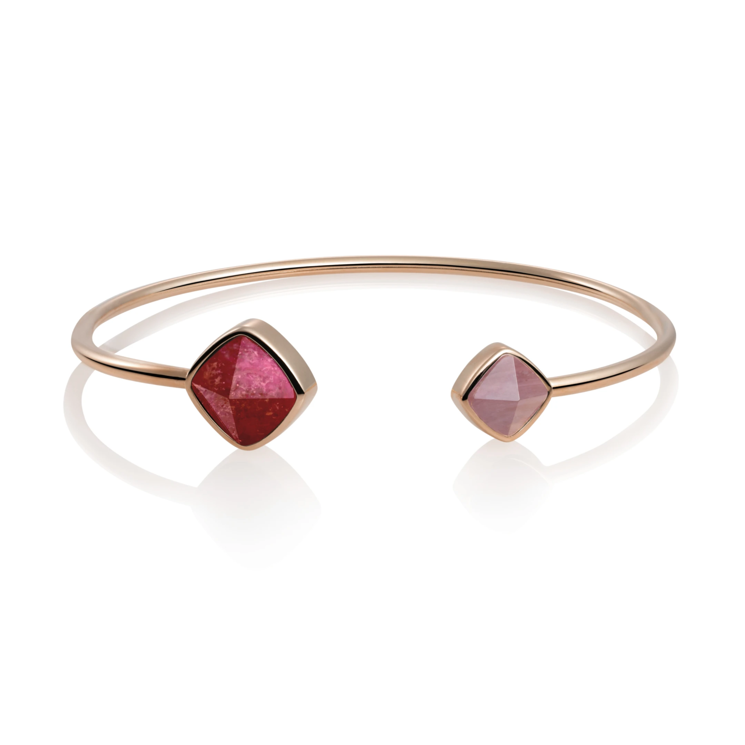 Bracelet | Rose Gold plated Edge bangle - Rode Jade & Pink Rhodonite - small