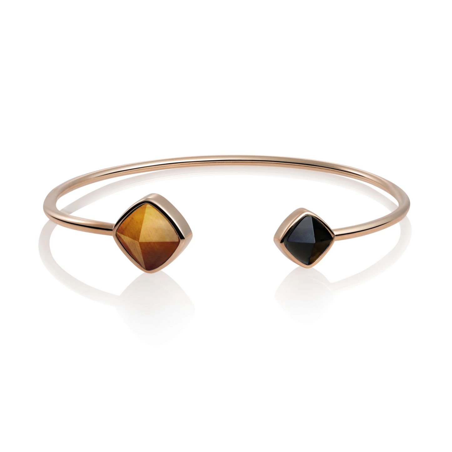 Bracelet | Rose Gold plated Edge bangle - Tiger Eye & Onyx - medium