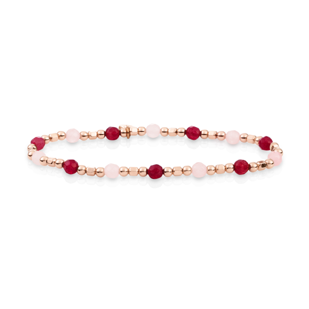 Bracelet | Rose Gold - Rose Quartz & Red Jade - Edge Mix - SB-RG-MIX-SQ02