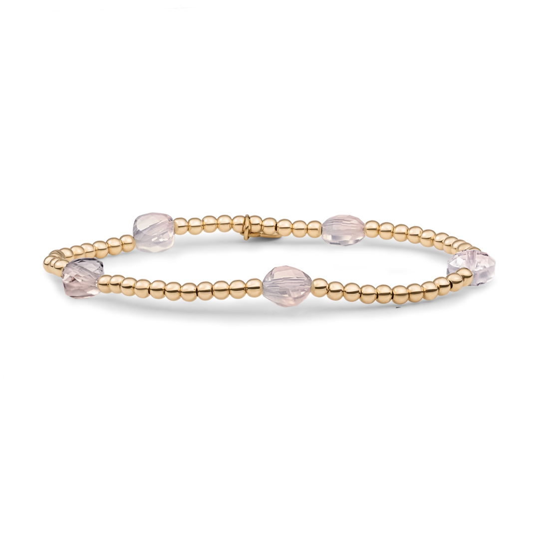 Bracelet | Rose Quartz Cushion Cut Beads - Gold