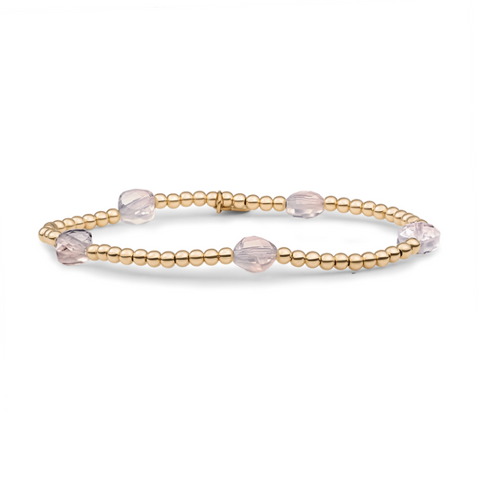 Bracelet | Rose Quartz Cushion Cut Beads - Gold
