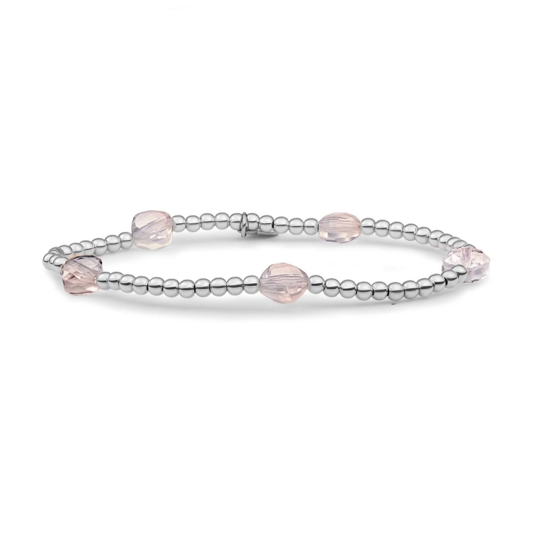 Bracelet | Rose Quartz Cushion Cut Beads - Silver