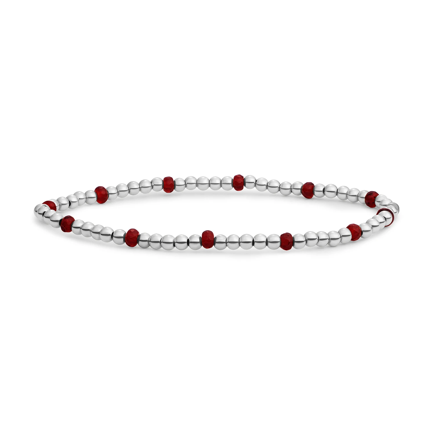 Bracelet | Ruby Quartz Reverse Roundel - Silver