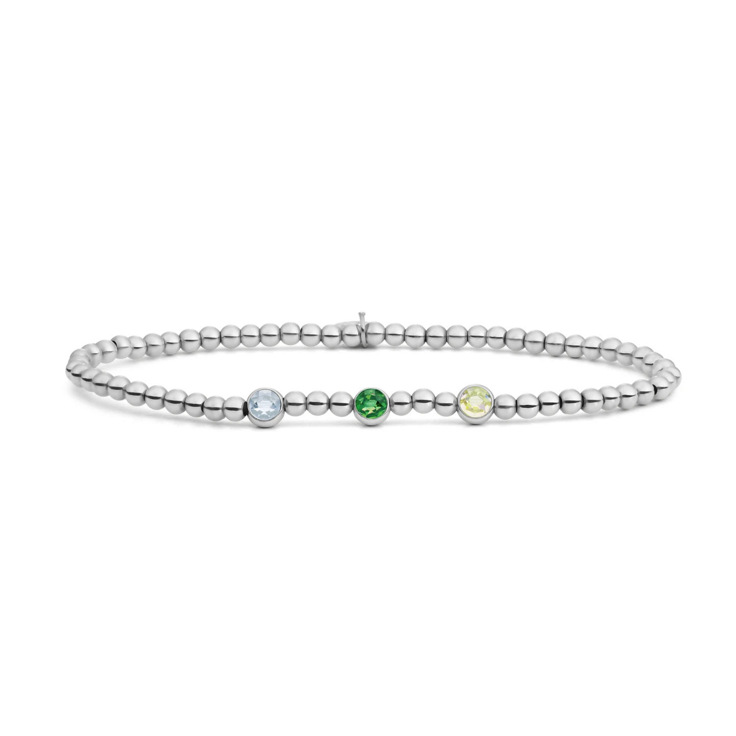 Bracelet | Silver - 3 Colored Beads Green CZ