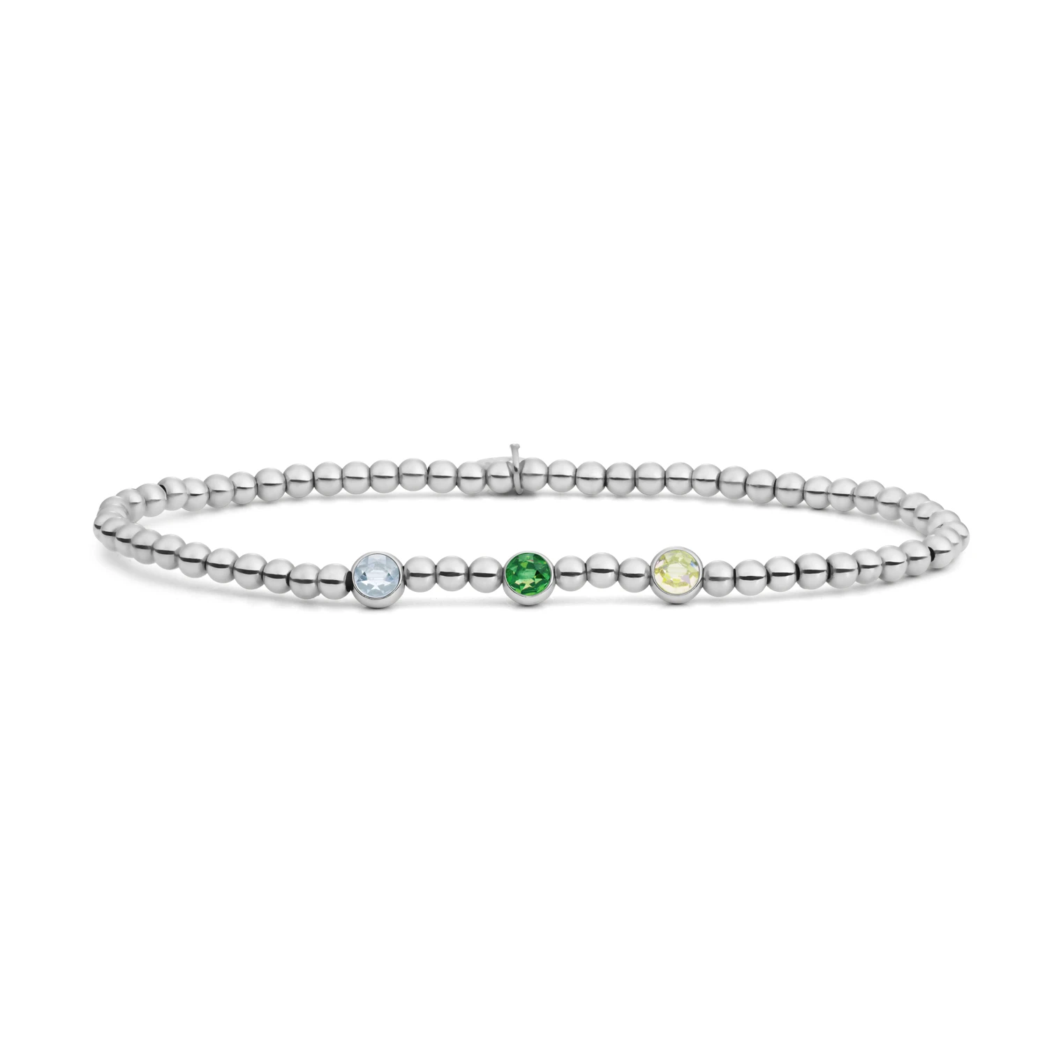 Bracelet | Silver - 3 Colored Beads Green CZ