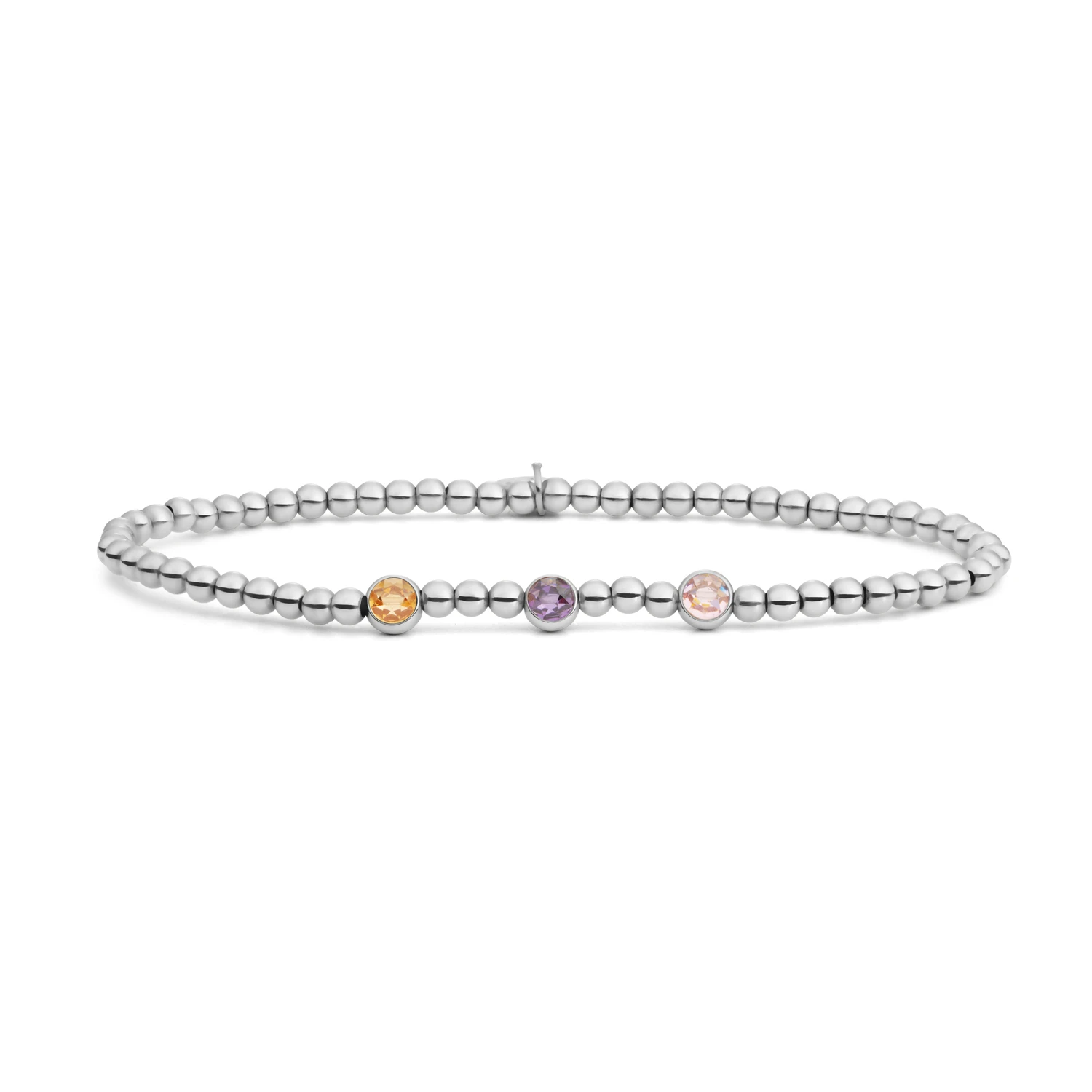 Bracelet | Silver - 3 Colored Beads Purple CZ