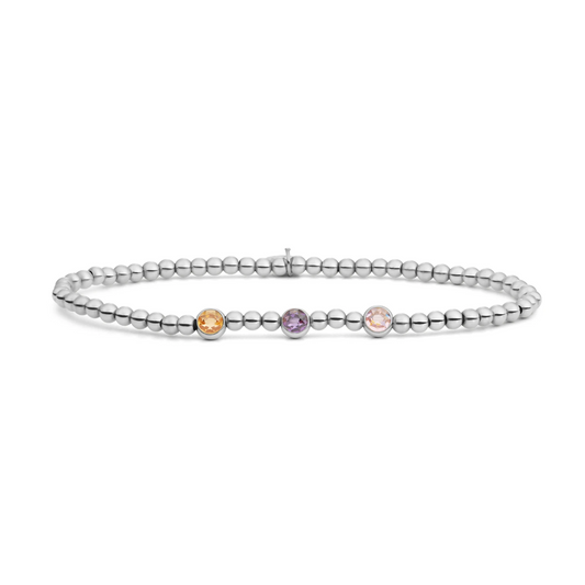Bracelet | Silver - 3 Colored Beads Purple CZ