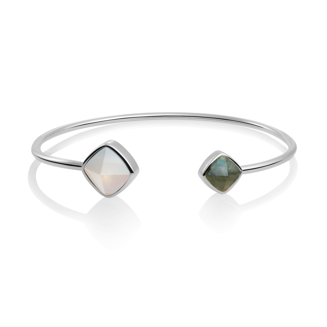 Bracelet - Silver Edge bangle - Double color Opalite & Labradorite - small