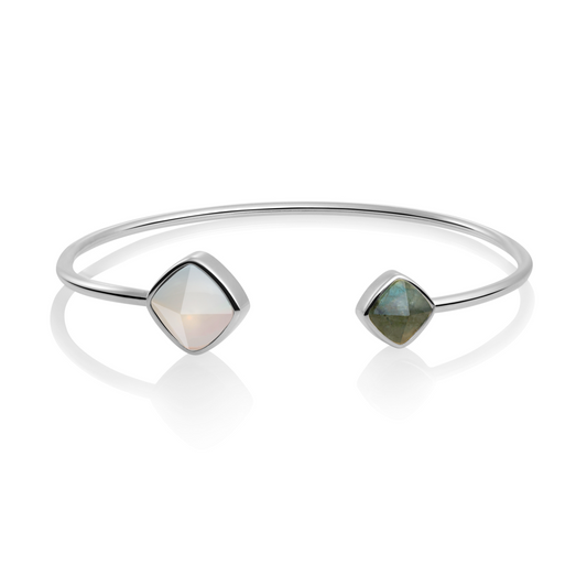 Bracelet - Silver Edge bangle - Double color Opalite & Labradorite - small