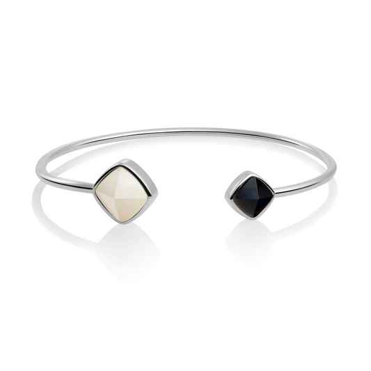 Bracelet - Silver Edge bangle - Double color Pearl & Onyx - medium