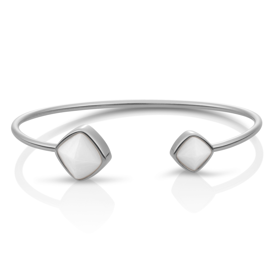 Bracelet - Silver Edge bangle - Double Pearl - medium