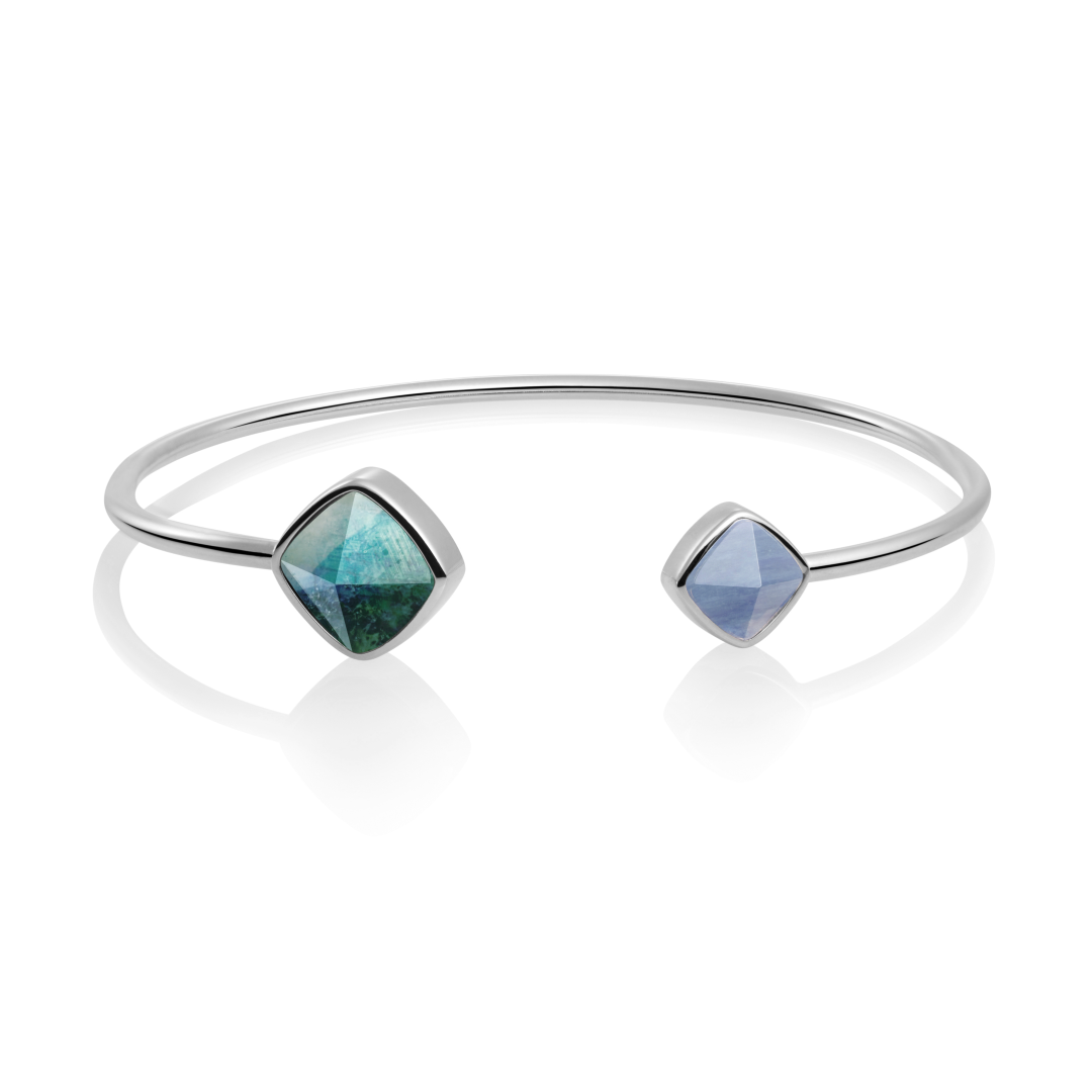 Bracelet | Silver Edge bangle - Labradorite & Blue Aventurine - small