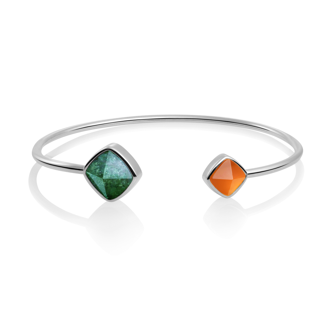 Bracelet | Silver Edge bangle - Moss Agate & Citrine Quartz - small
