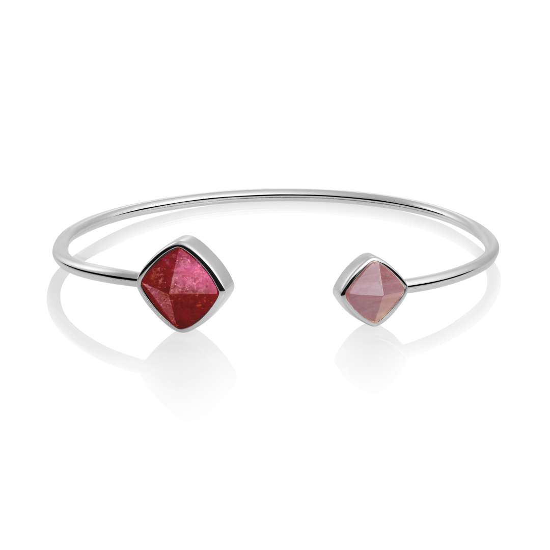 Bracelet | Silver Edge bangle - Rode Jade & Pink Rhodonite - medium