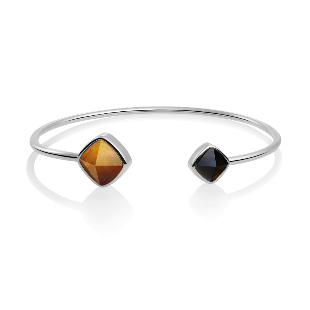 Bracelet | Silver Edge bangle - Tiger Eye & Onyx - medium