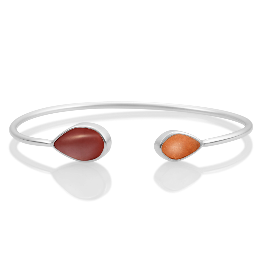 Bracelet - Silver Leaf bangle - Double color Red Agate & Red Aventurine - small