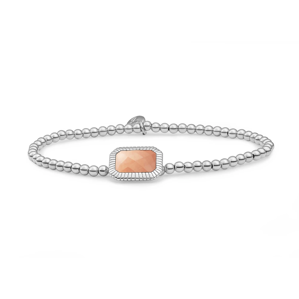 Bracelet | Silver - Peach Rhodonite Baguette