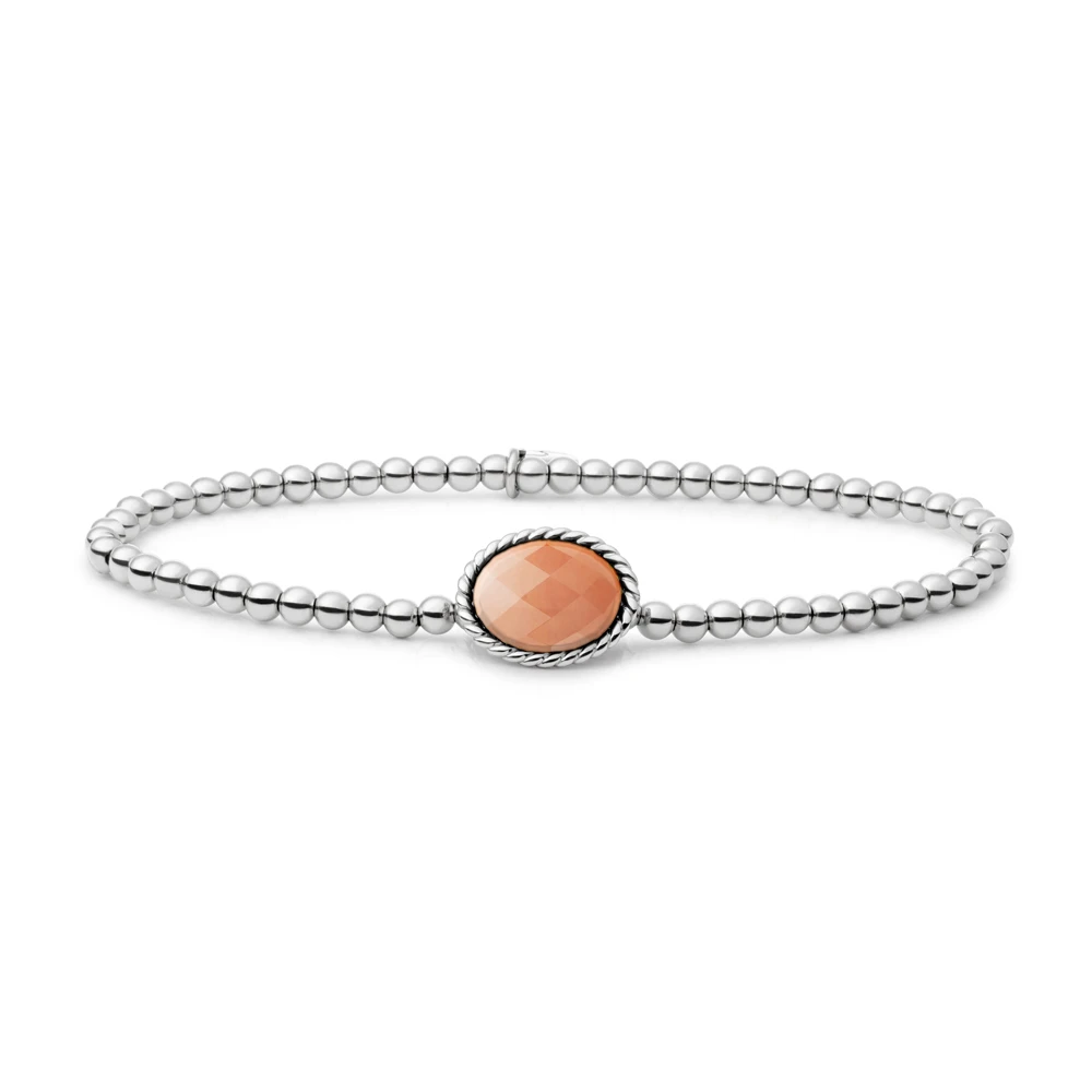 Bracelet | Silver - Peach Rhodonite Twist