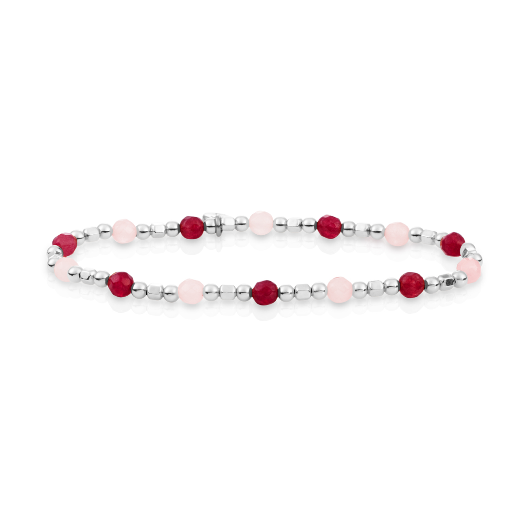 Bracelet | Silver - Rose Quartz & Red Jade - Edge Mix