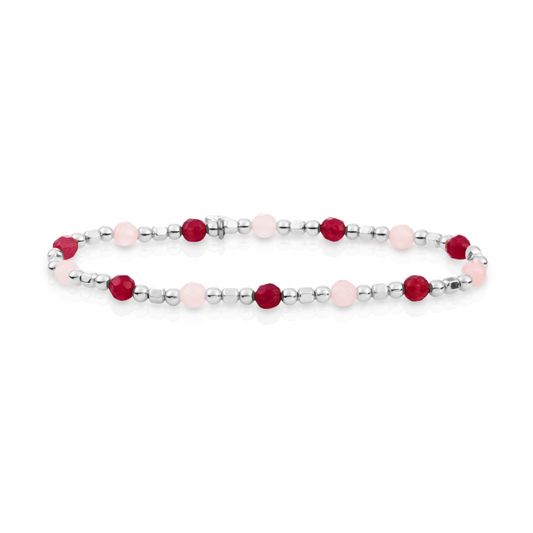 Bracelet | Silver - Rose Quartz & Red Jade - Edge Mix