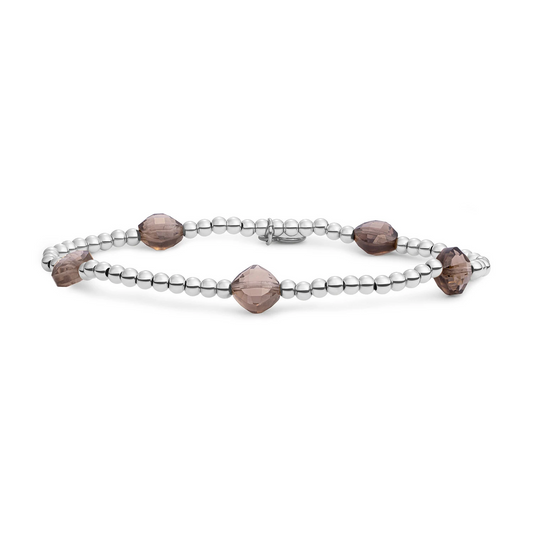 Bracelet | Smoky Quartz Cushion Cut Beads - Silver