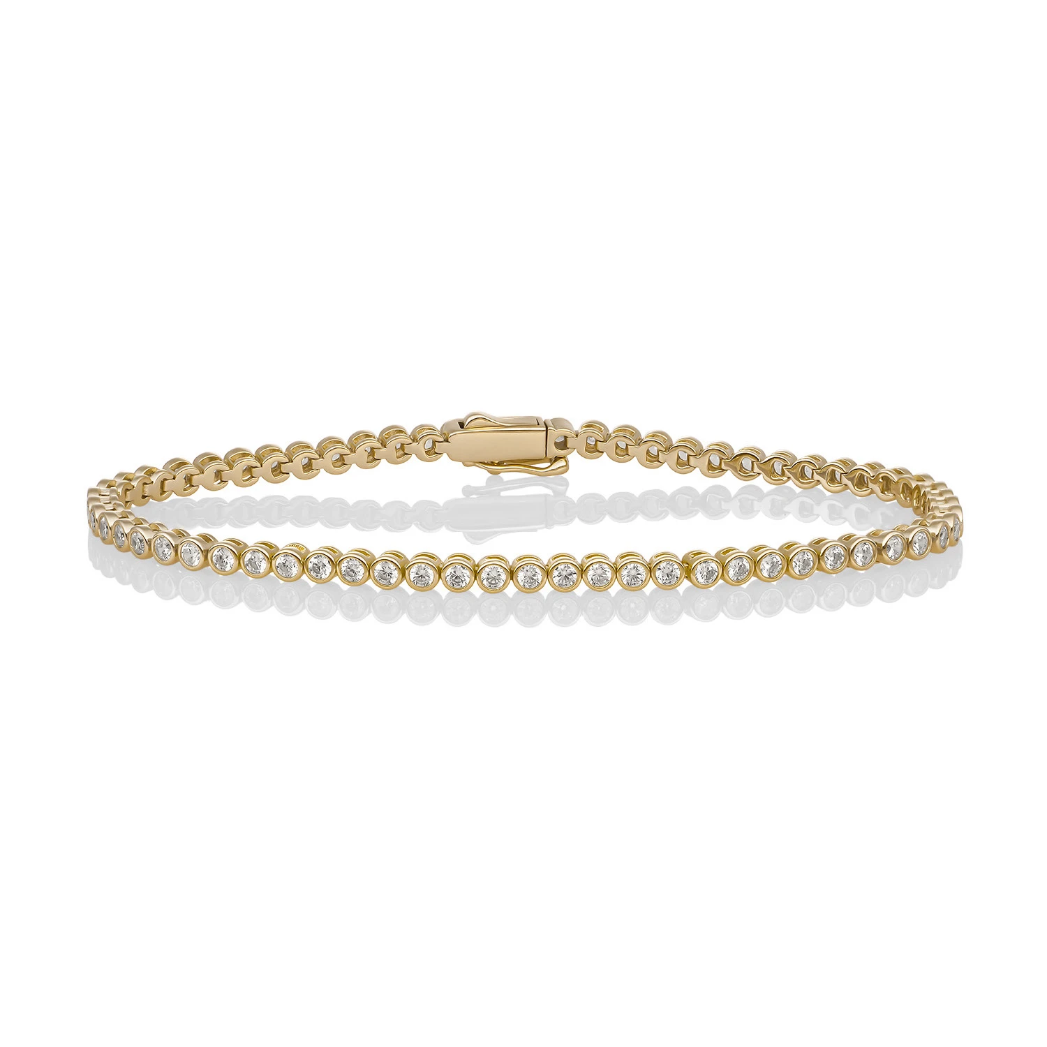 Bracelet | Tennis Round CZ  gold plated - Silver - Large