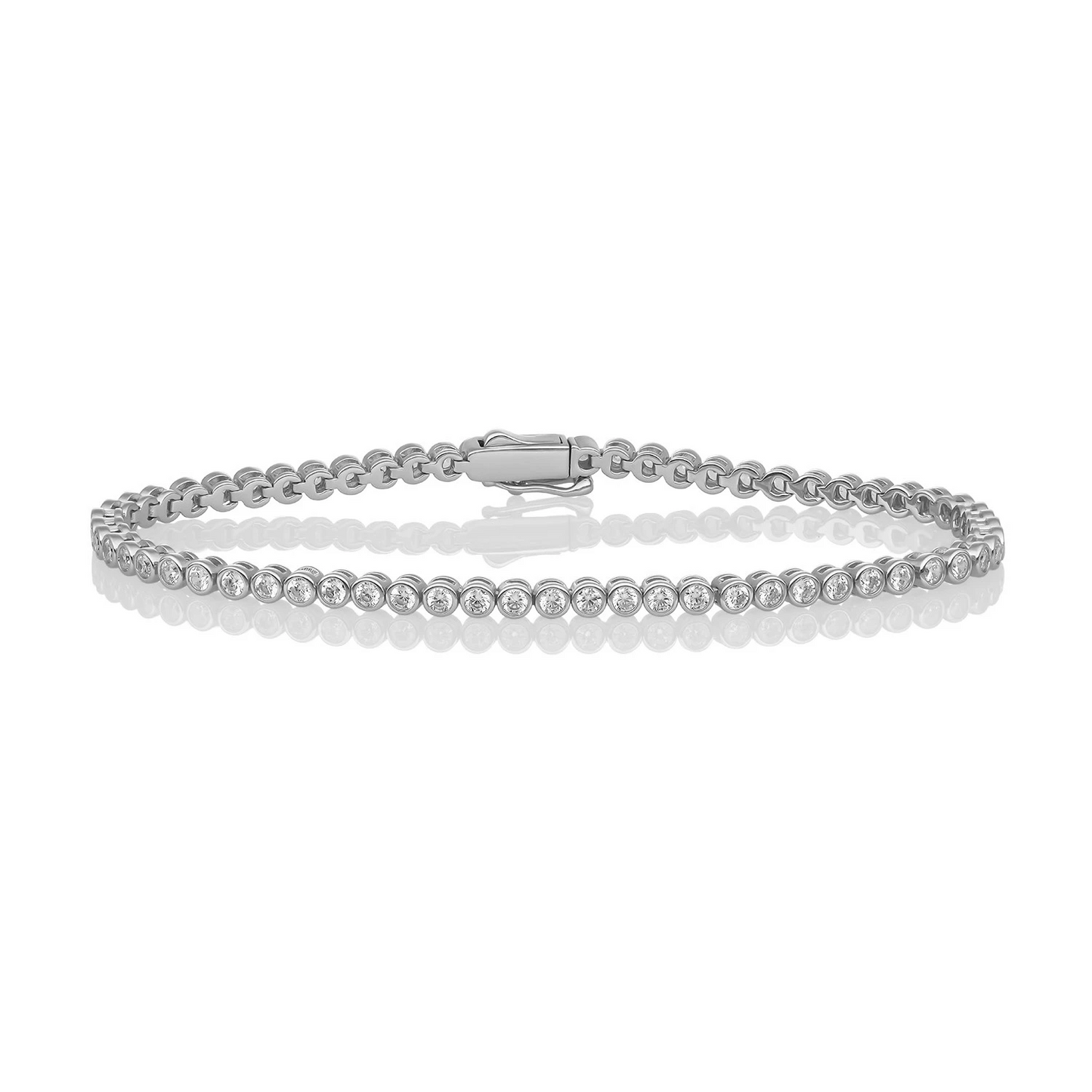 Bracelet | Tennis Round CZ  rhodium plated - Silver - Large