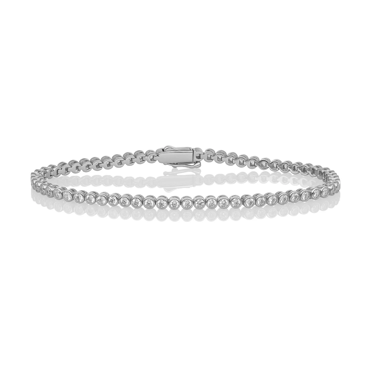 Bracelet | Tennis Round CZ  rhodium plated - Silver - Small