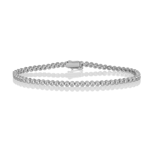 Bracelet | Tennis Round CZ  rhodium plated - Silver - Small