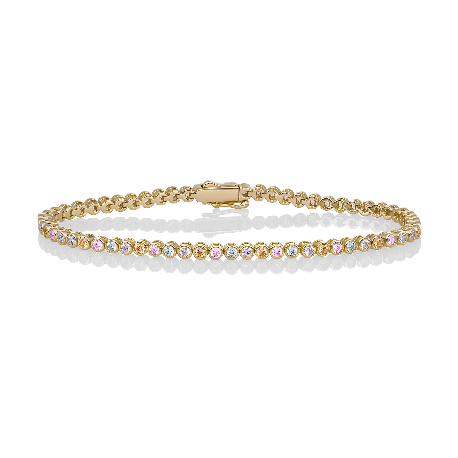 Bracelet | Tennis Round Multi CZ  gold plated - Silver - Large