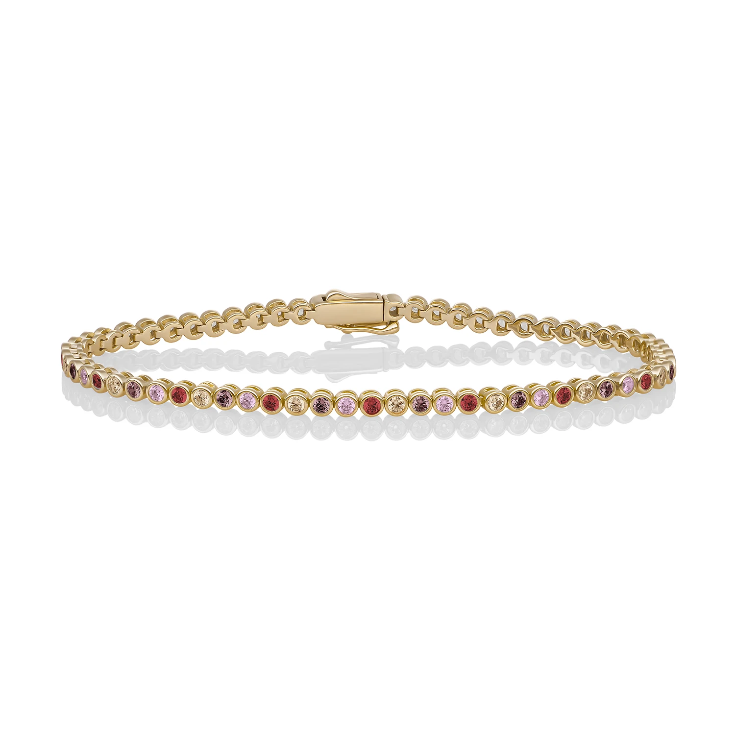 Bracelet | Tennis Round Multi CZ  rhodium plated - Gold - Medium