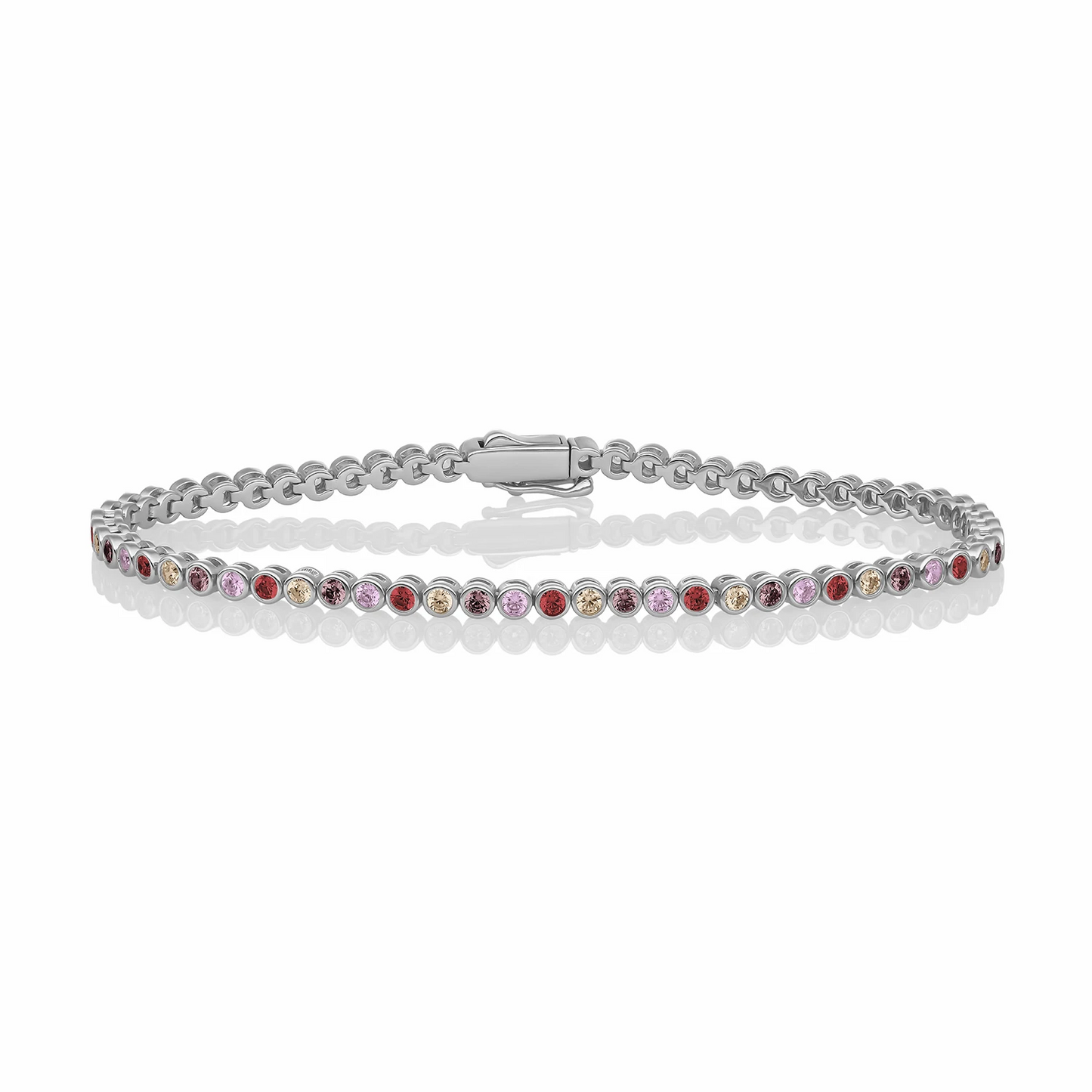 Bracelet | Tennis Round Multi CZ  rhodium plated - Silver - Large