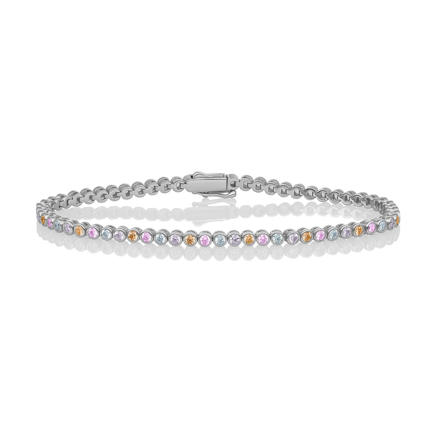 Bracelet | Tennis Round Multi CZ  rhodium plated - Silver - Medium