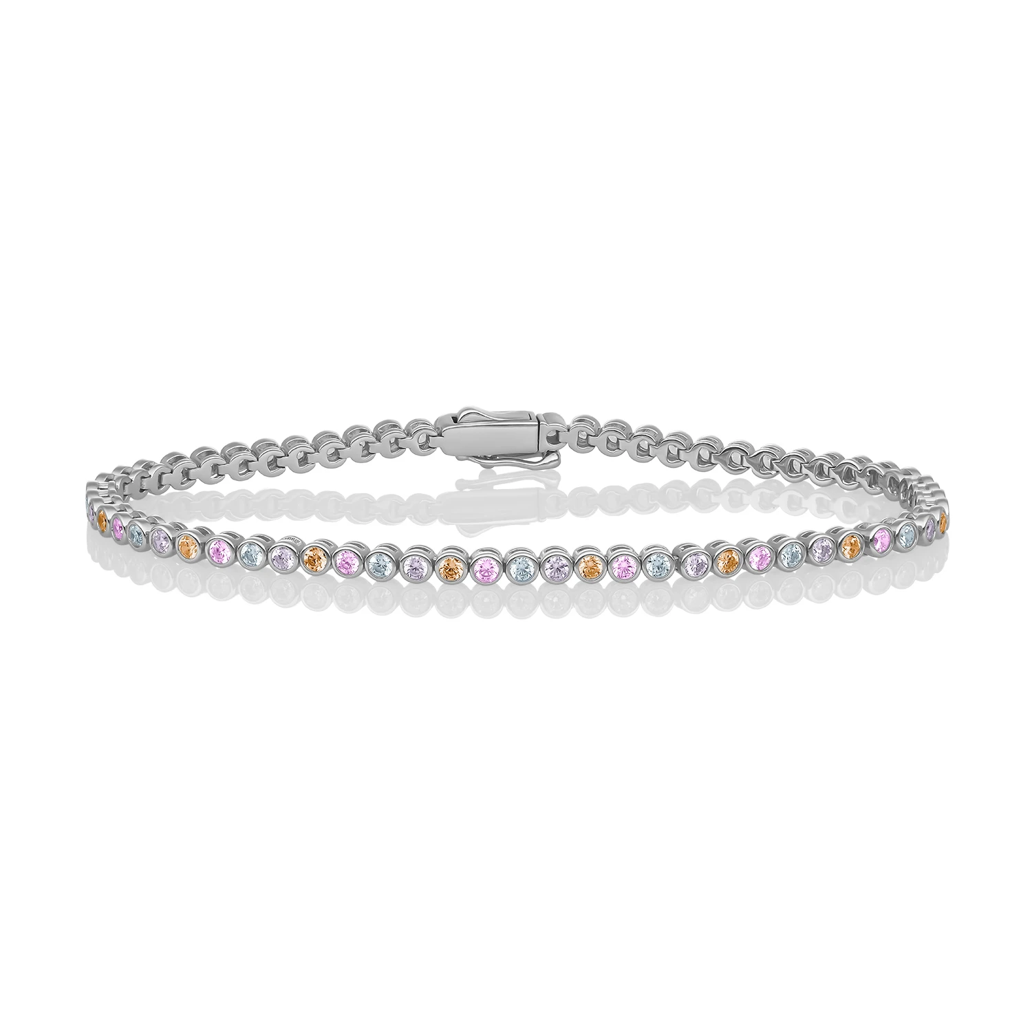 Bracelet | Tennis Round Multi CZ  rhodium plated - Silver - Medium