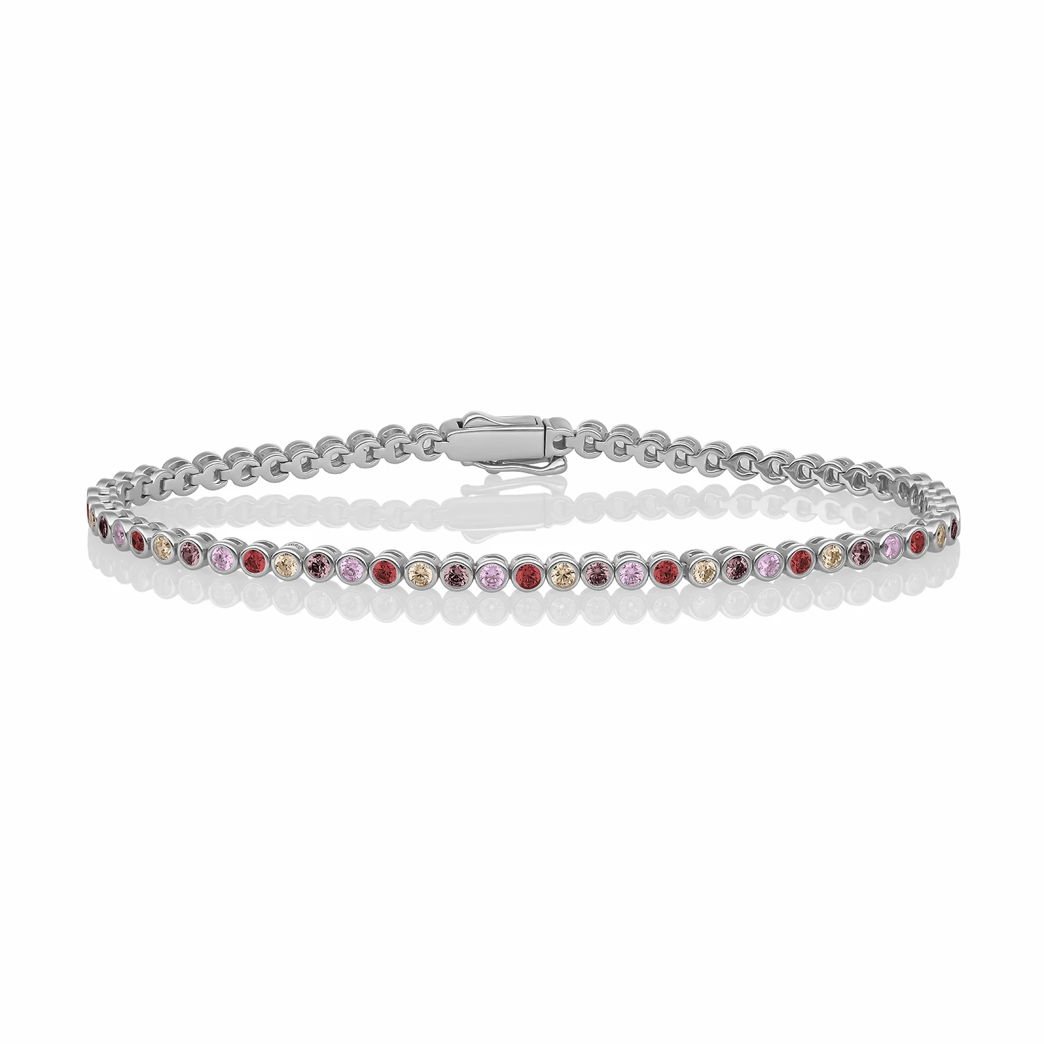 Bracelet | Tennis Round Multi CZ  rhodium plated - Silver - Medium