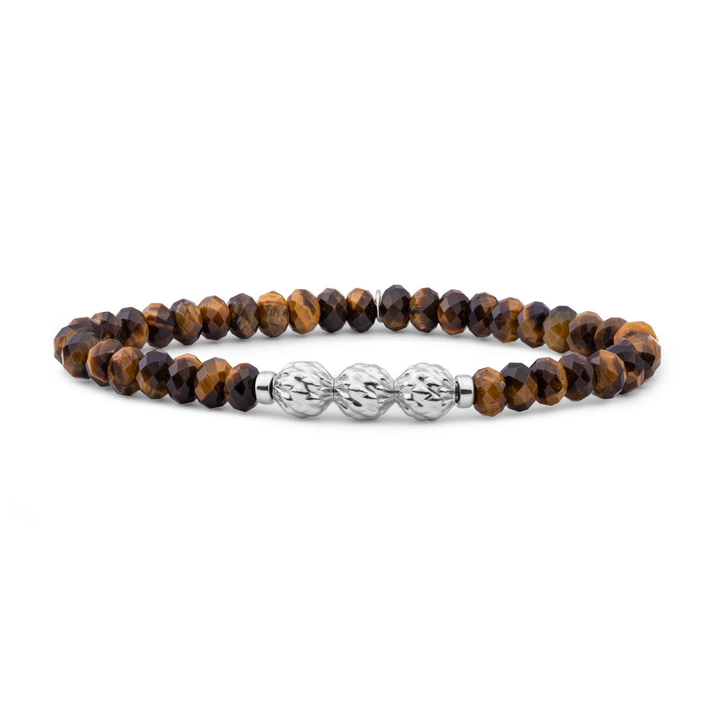 Bracelet | Tiger Eye 6mm fuse beads - Silver
