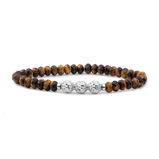 Bracelet | Tiger Eye 6mm fuse beads - Silver