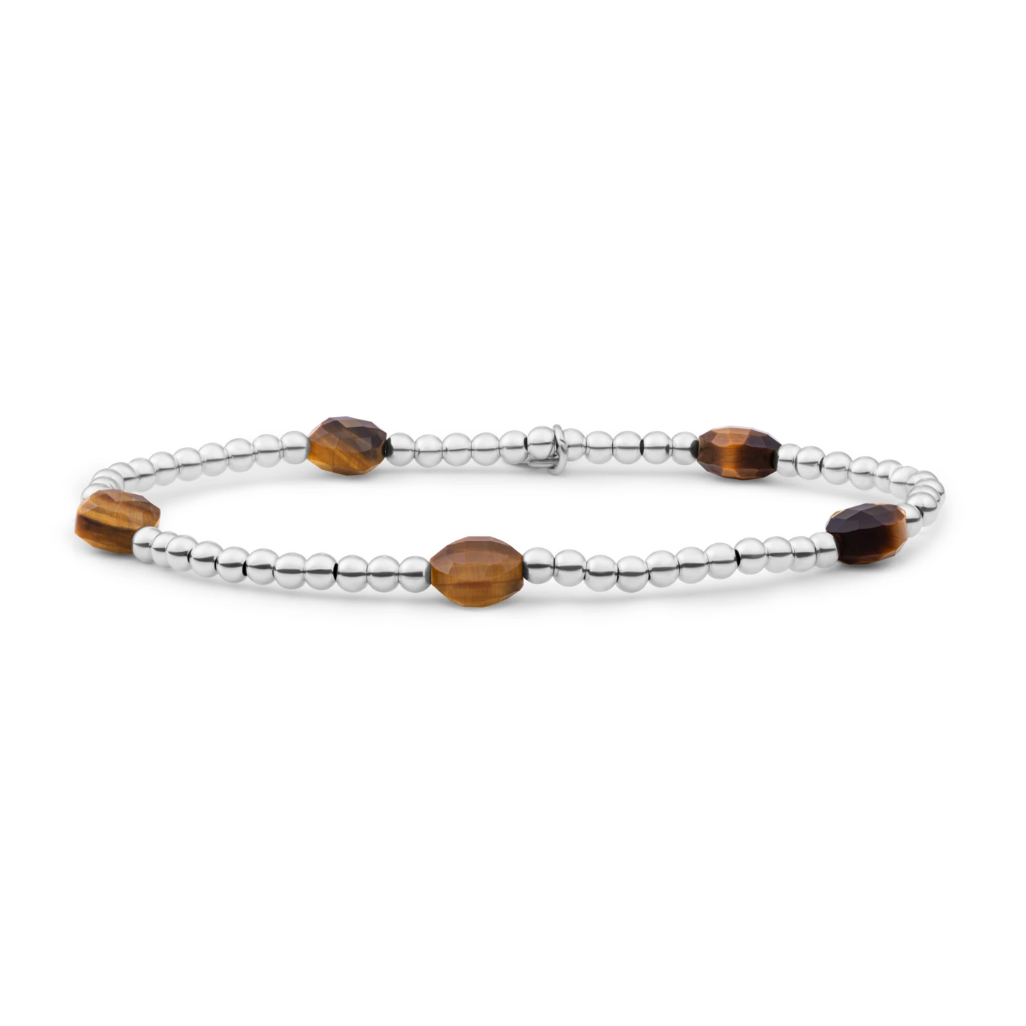 Bracelet | Tiger Eye Cushion Cut Beads - Silver