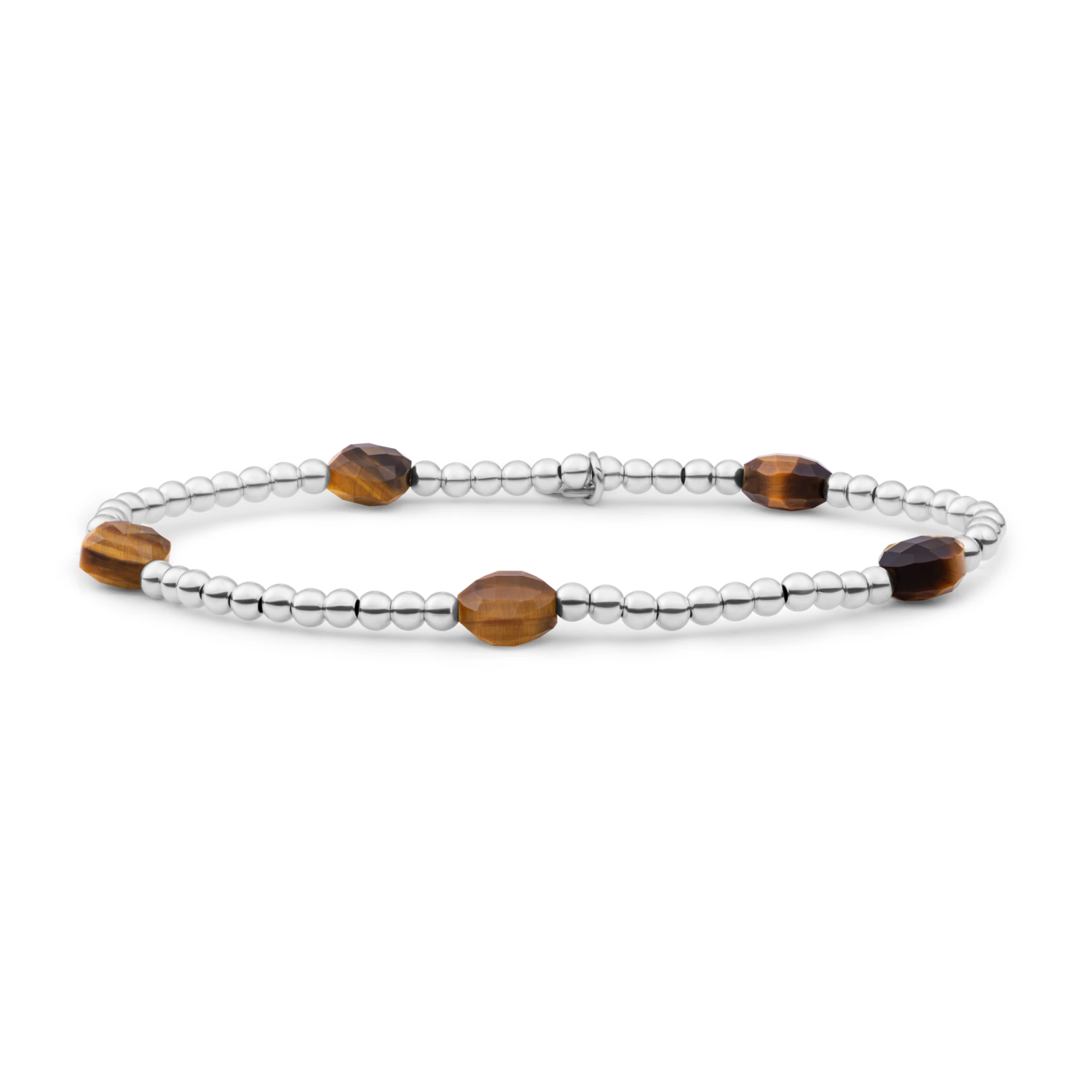 Bracelet | Tiger Eye Cushion Cut Beads - Silver