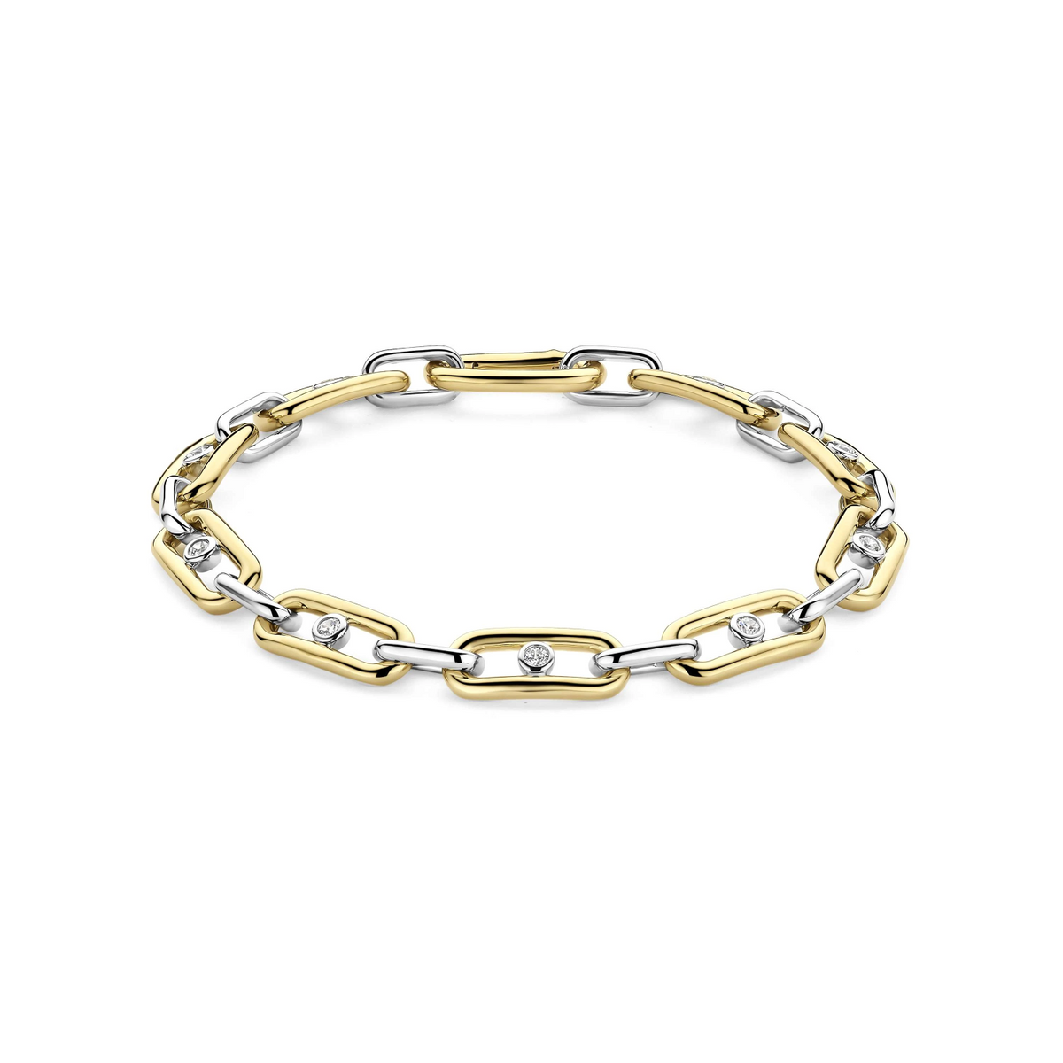 Chunky Open Schakel Armband met Ronde Zirkonia